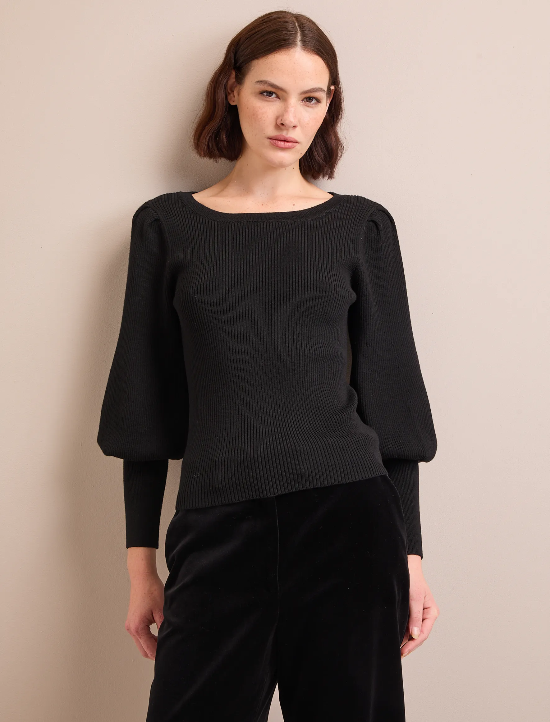 Eva Wool Boat Neck Jumper - Black