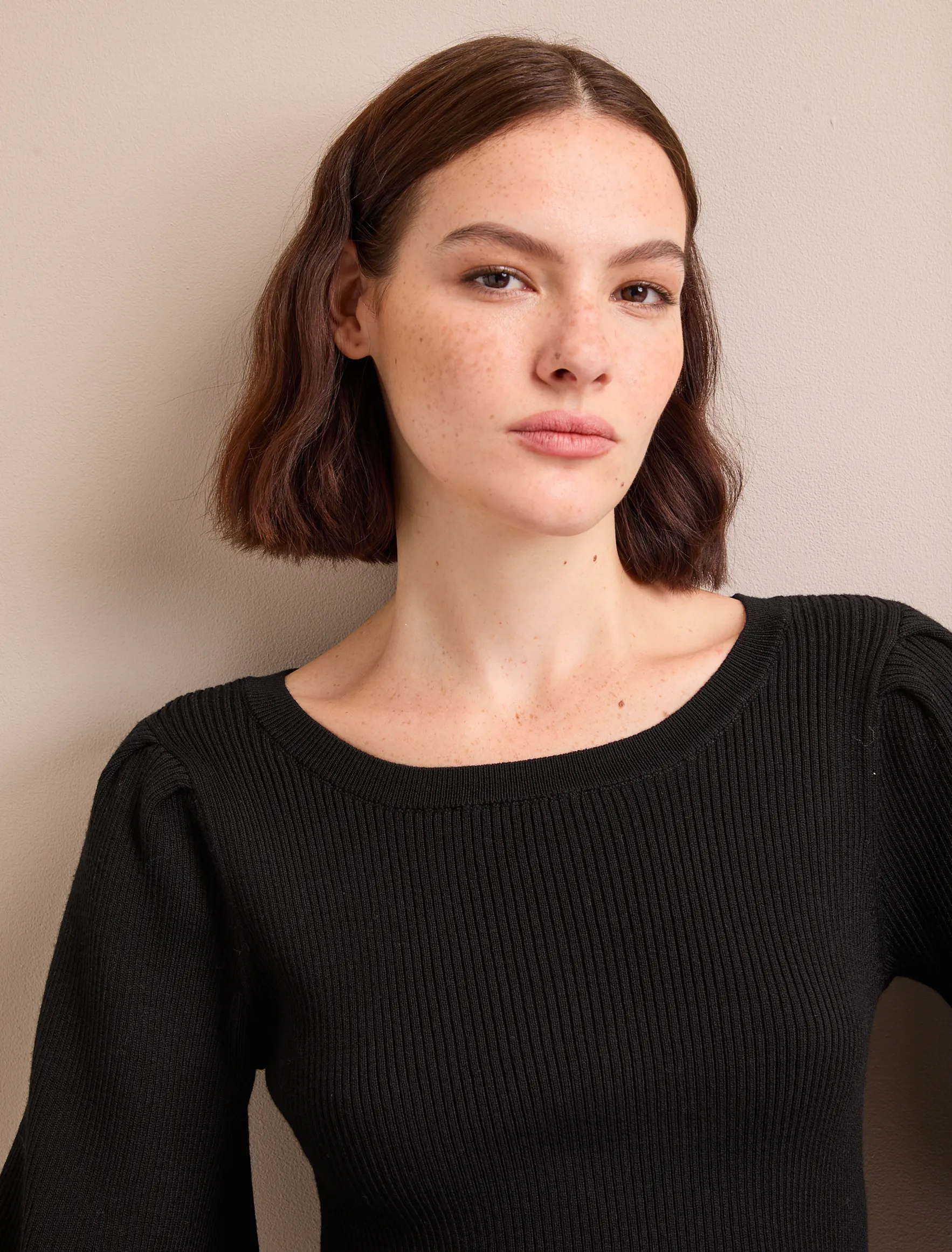 Eva Wool Boat Neck Jumper - Black