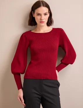 Eva Wool Boat Neck Jumper - Dark Red