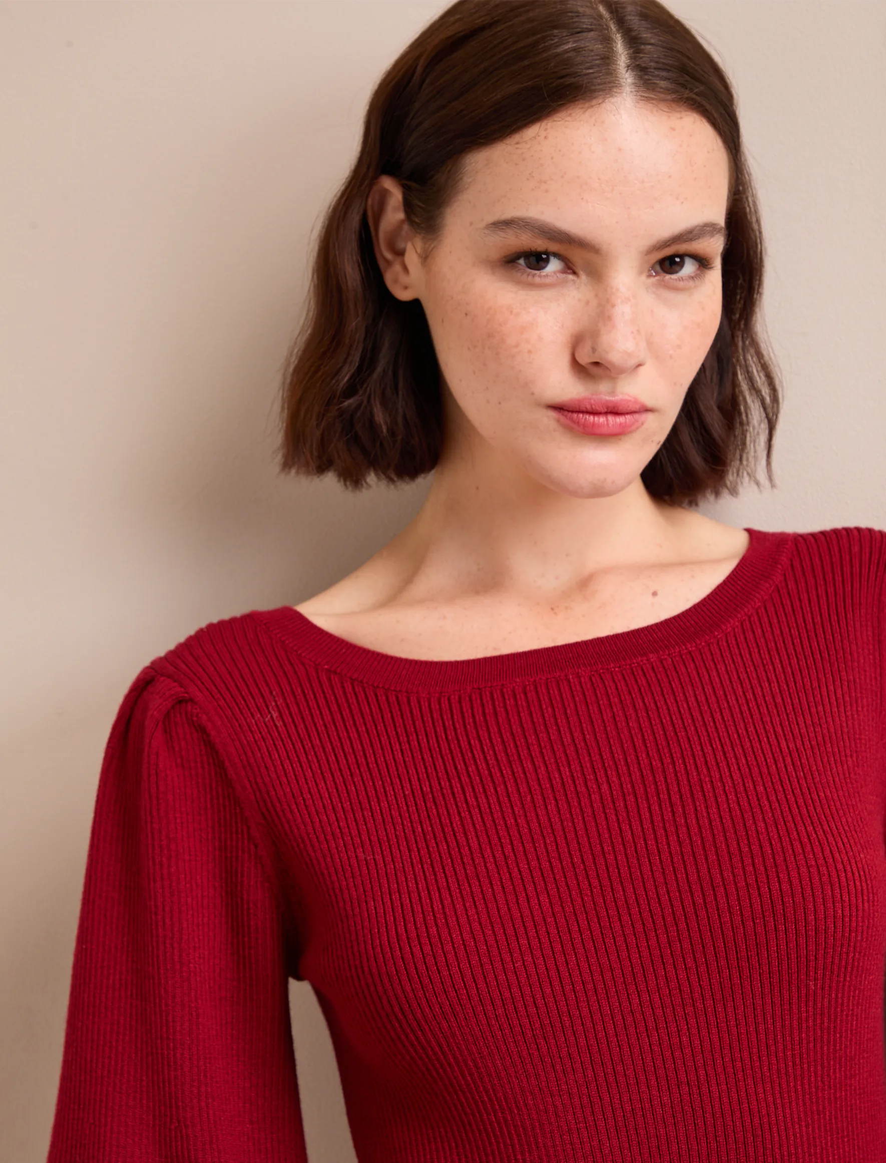 Eva Wool Boat Neck Jumper - Dark Red