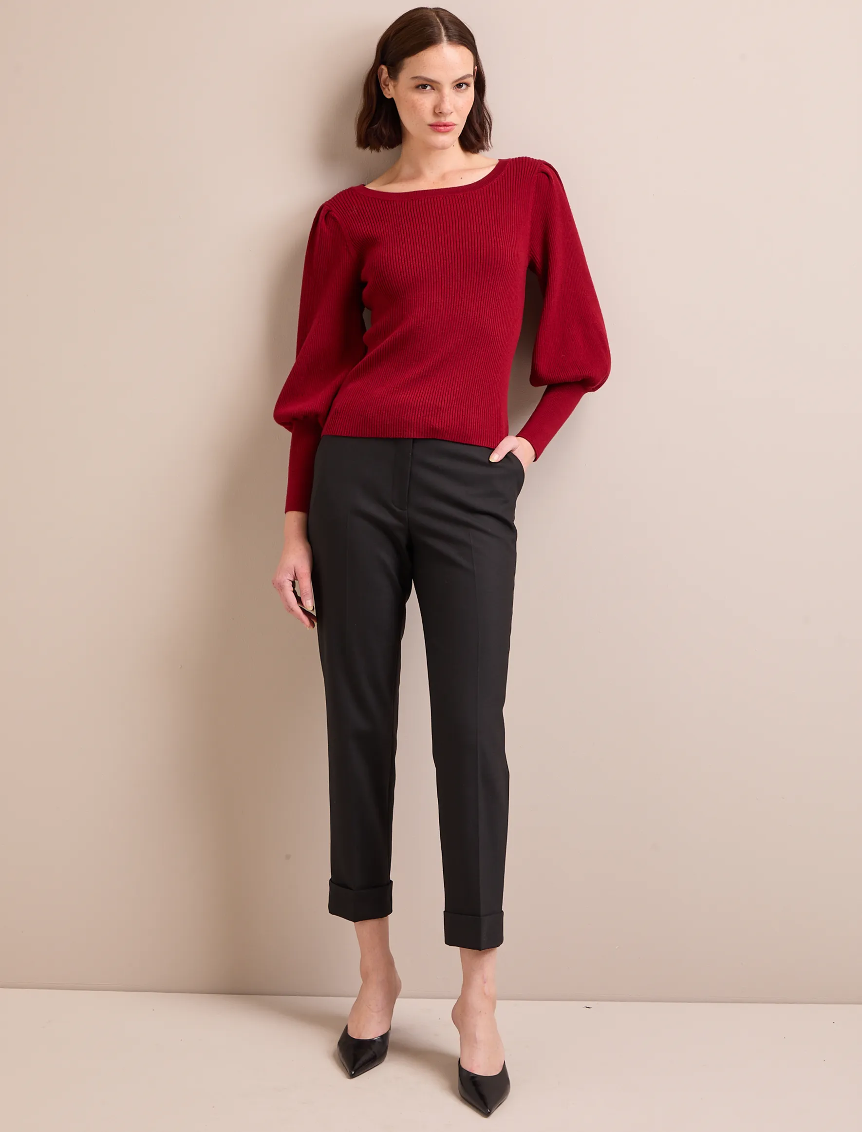 Eva Wool Boat Neck Jumper - Dark Red