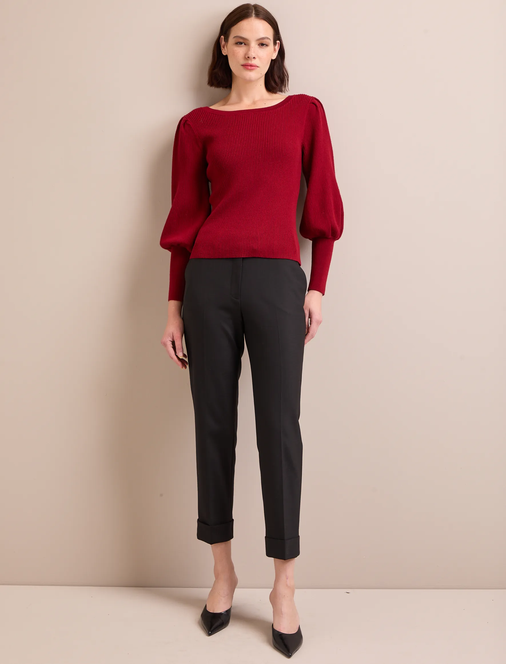 Eva Wool Boat Neck Jumper - Dark Red