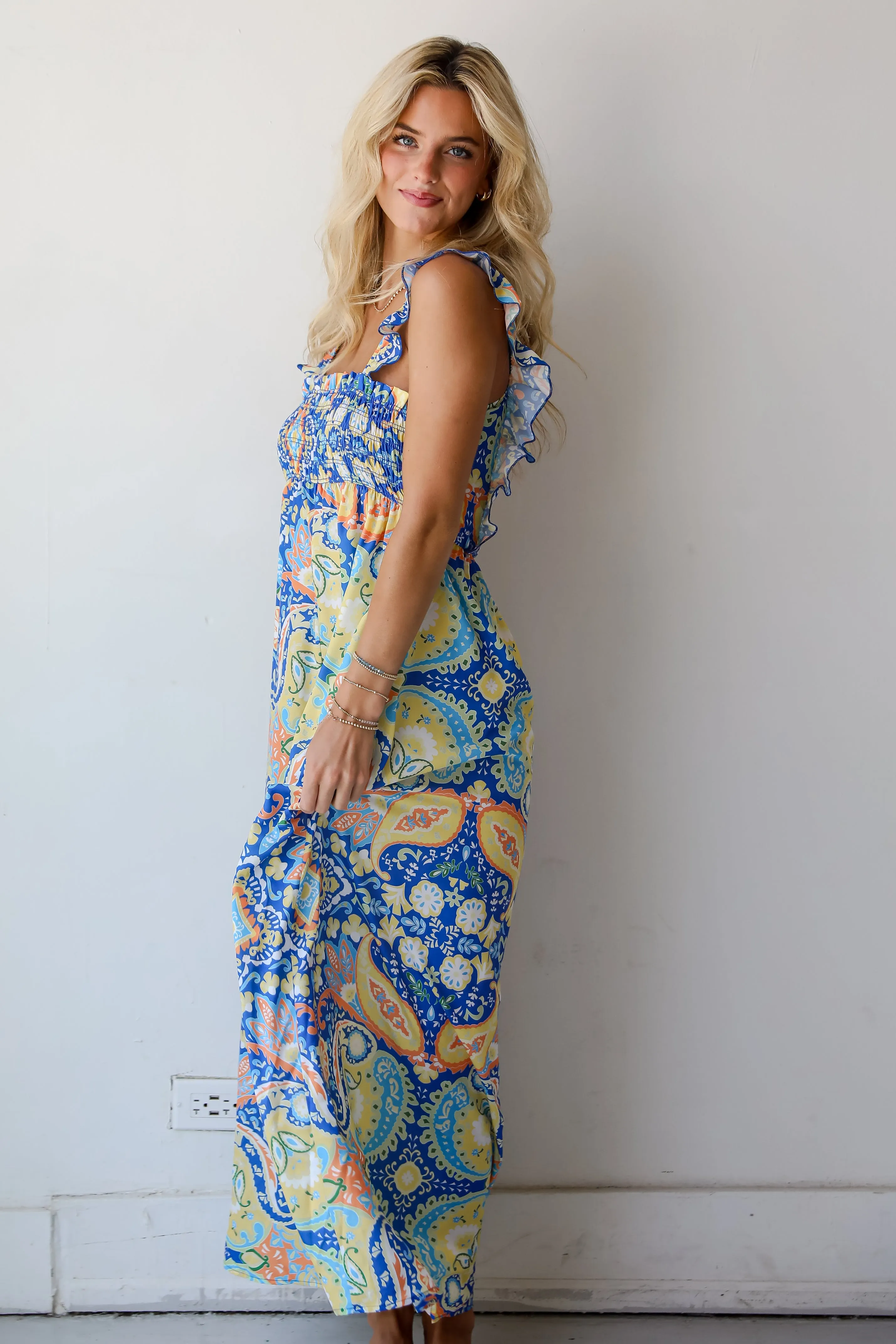 FINAL SALE - Utterly Eye-Catching Blue Paisley Maxi Dress