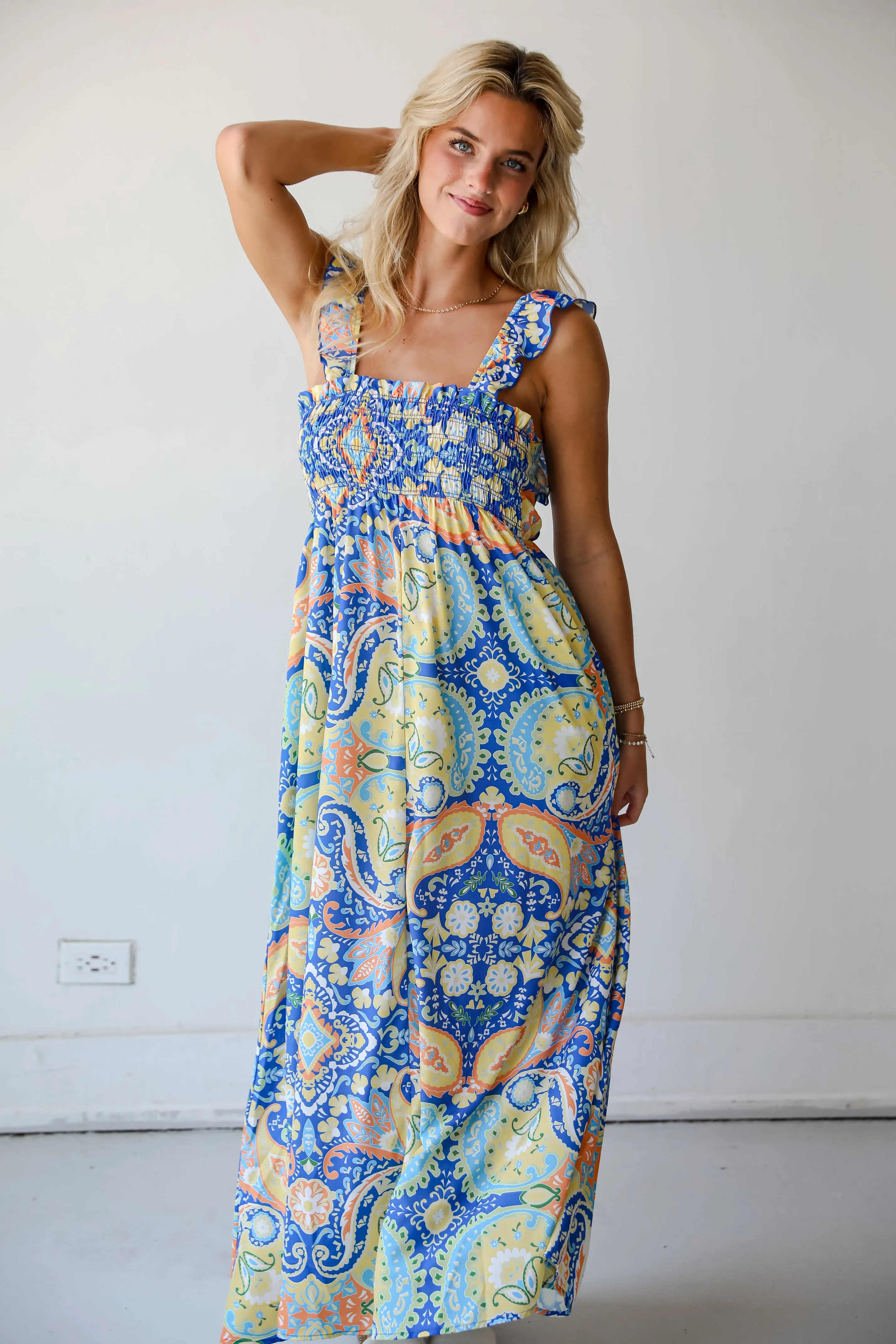 FINAL SALE - Utterly Eye-Catching Blue Paisley Maxi Dress