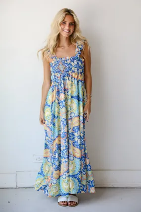 FINAL SALE - Utterly Eye-Catching Blue Paisley Maxi Dress