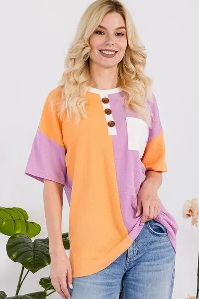 Full Size Color Block Short Sleeve T-Shirt