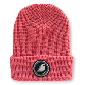 Ghost Waffle Knit Beanie in Coral