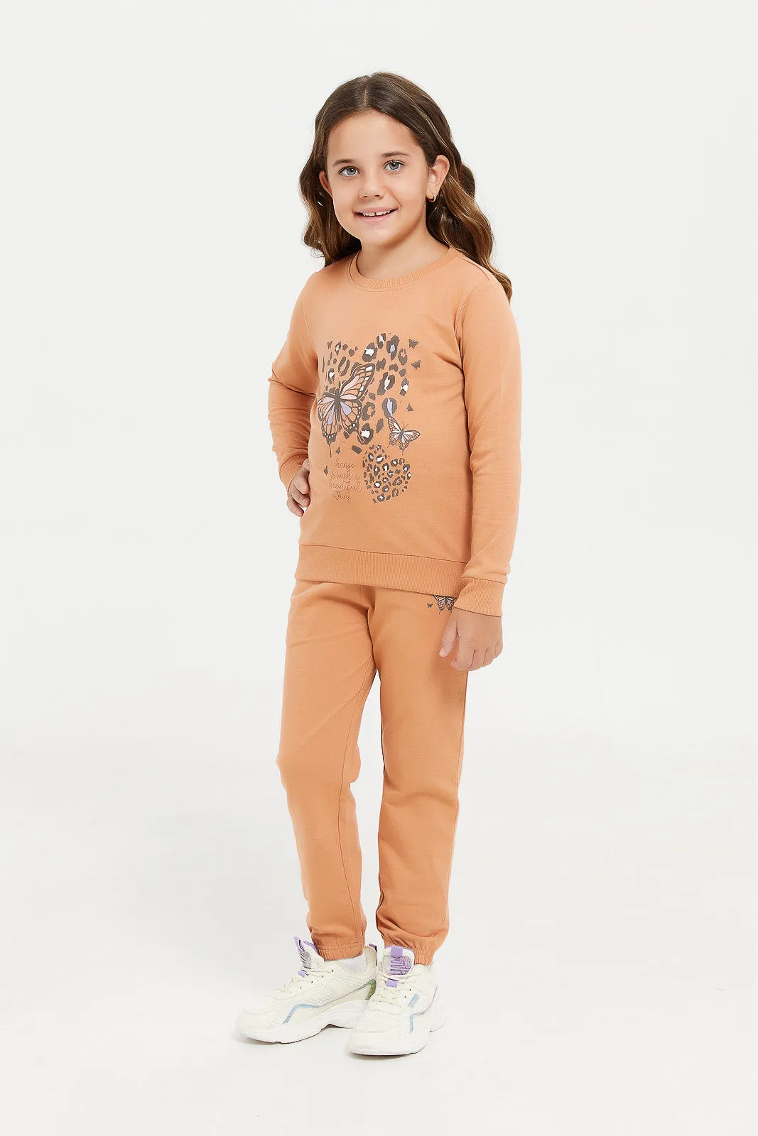 Girls Brwon Printed Track Pant