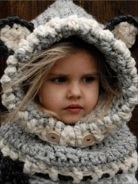 Girls Knitted Animal Ear Winter Scarf