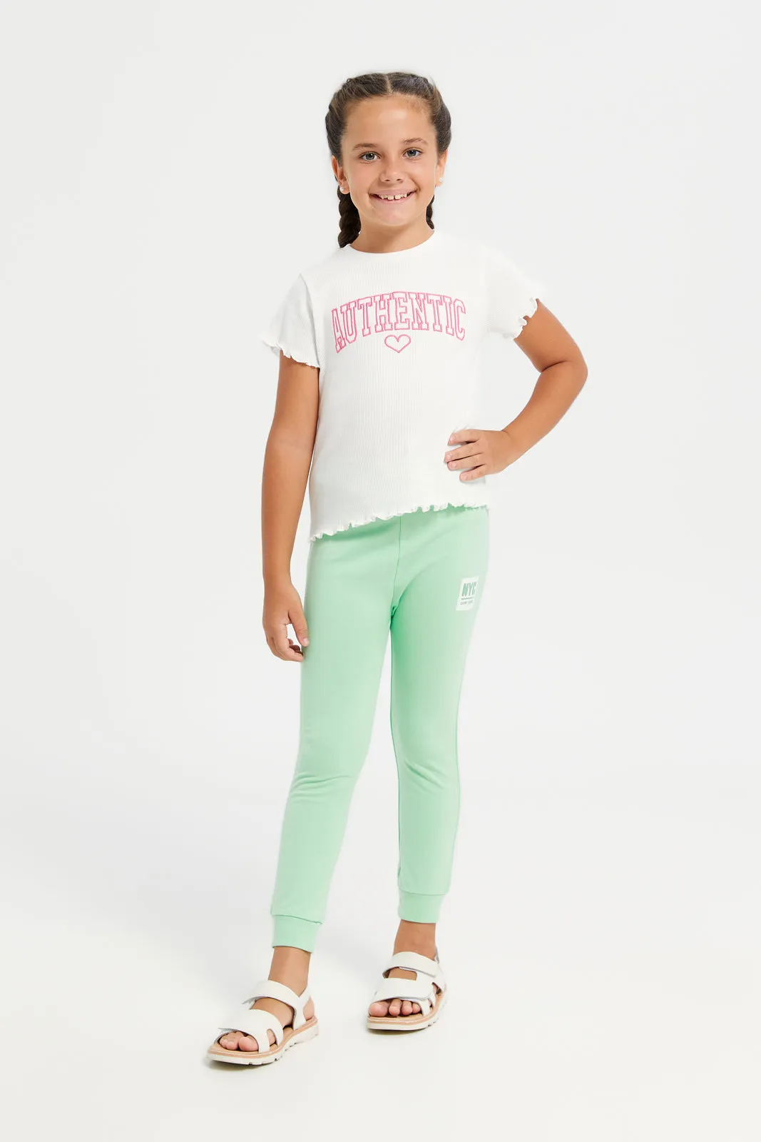 Girls Teal NYC Print Active Pants