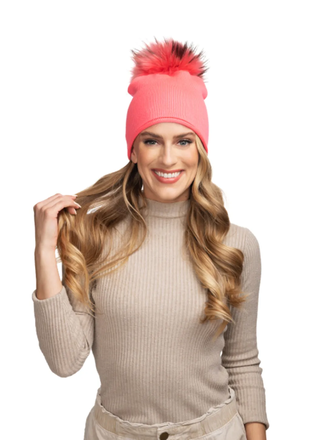 Glossy Knit Hat - Neon Coral