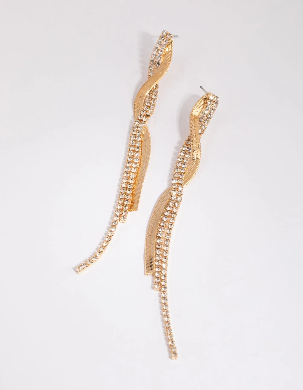 Gold Flat Snake & Cup Chain Drop Earrings