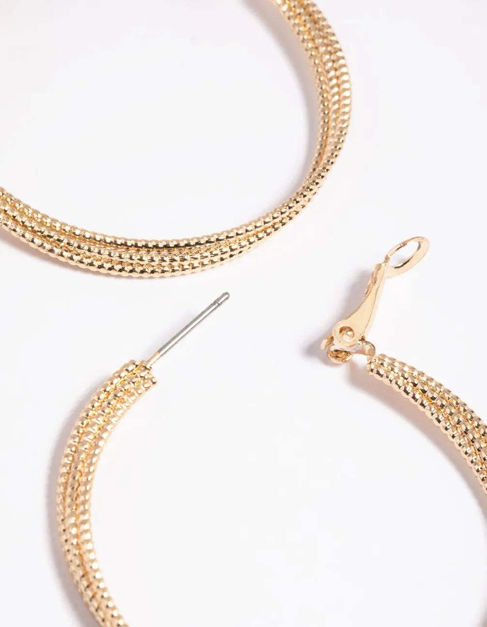 Gold Textured Criss Cross Hoop Earrings