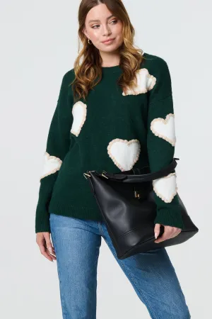 Heart Embellished Slim Jumper