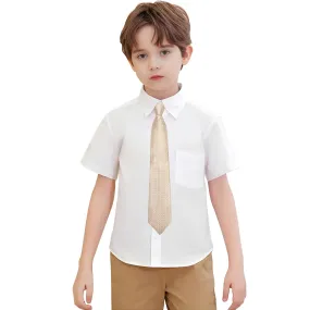 Hi-Tie Beige Dot Boys Pre-tied Adjustable Men's Necktie Pocket Square