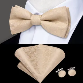 Hi-Tie Beige Necktie Paisley Kids Bow Tie Hanky Cufflinks Set