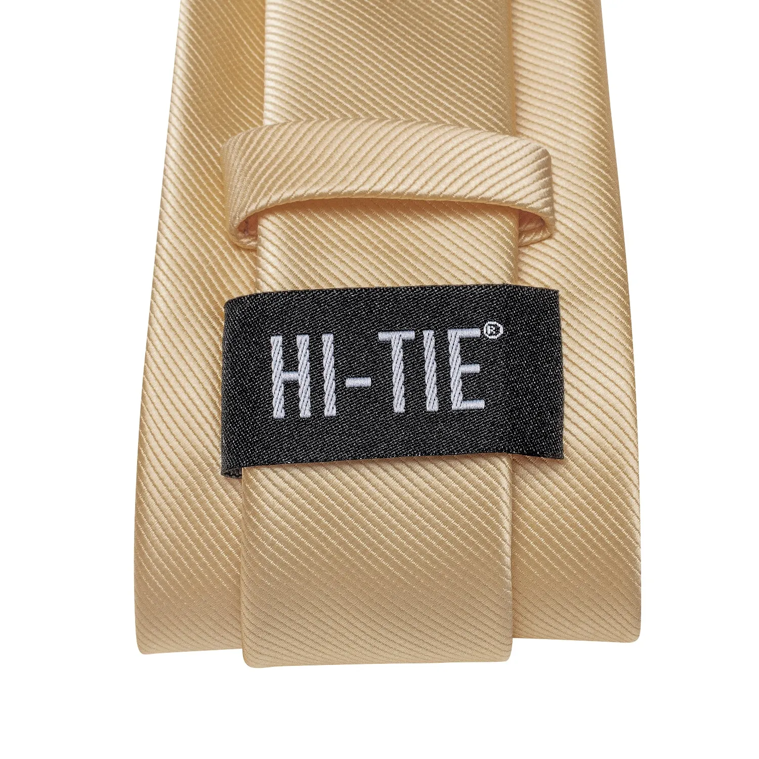 Hi-Tie Beige Necktie Taupe Brown Solid Tie Pocket Square Cufflinks Set