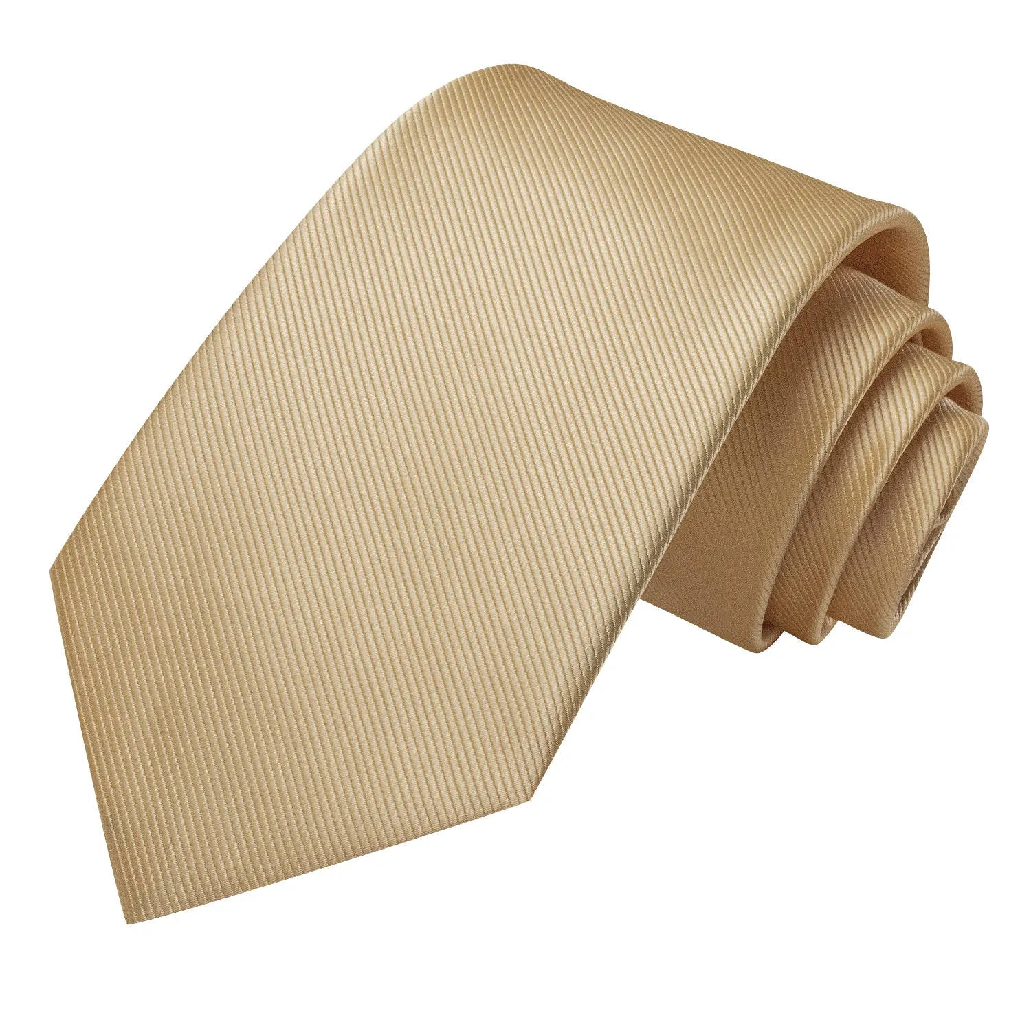 Hi-Tie Beige Necktie Taupe Brown Solid Tie Pocket Square Cufflinks Set