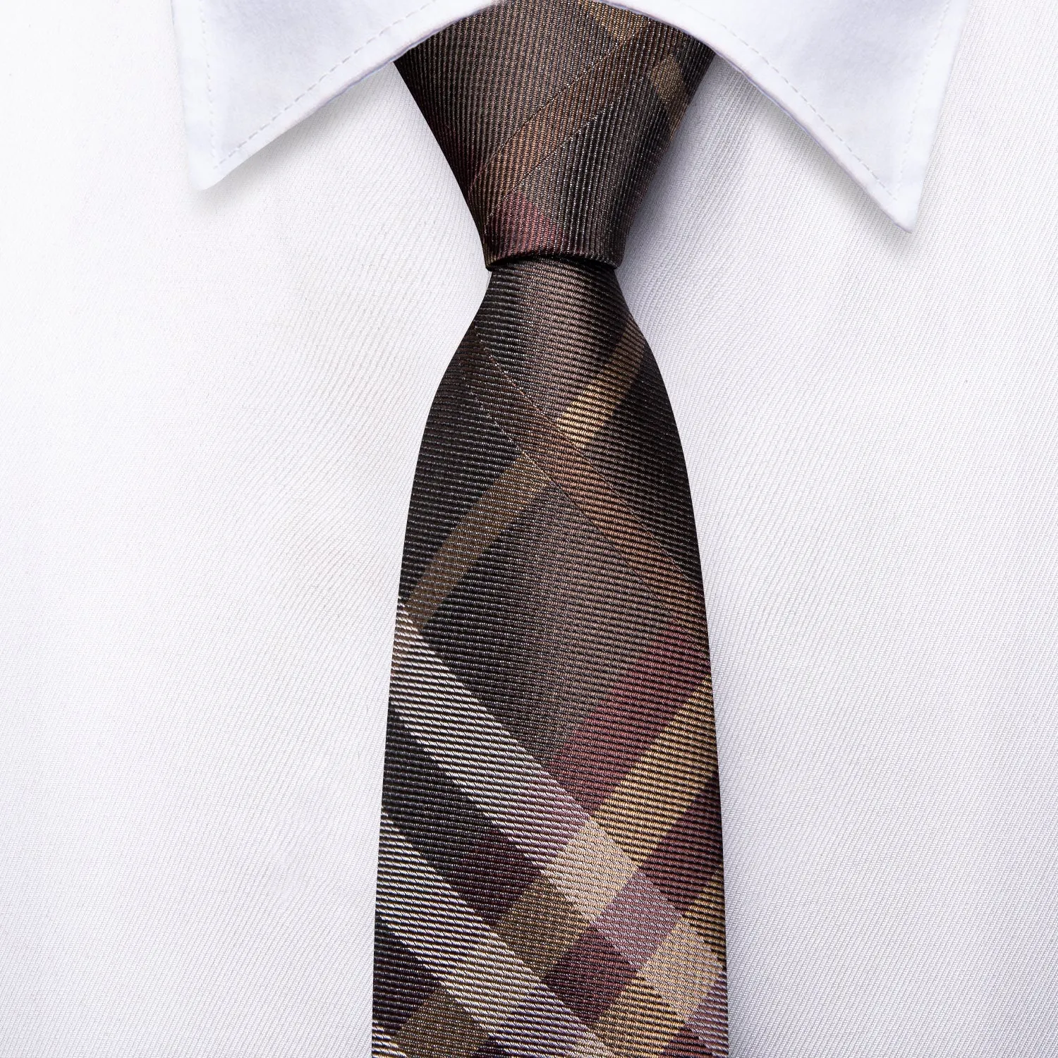 Hi-Tie Brown Beige Boys Necktie Plaid Children's Tie Pocket Square