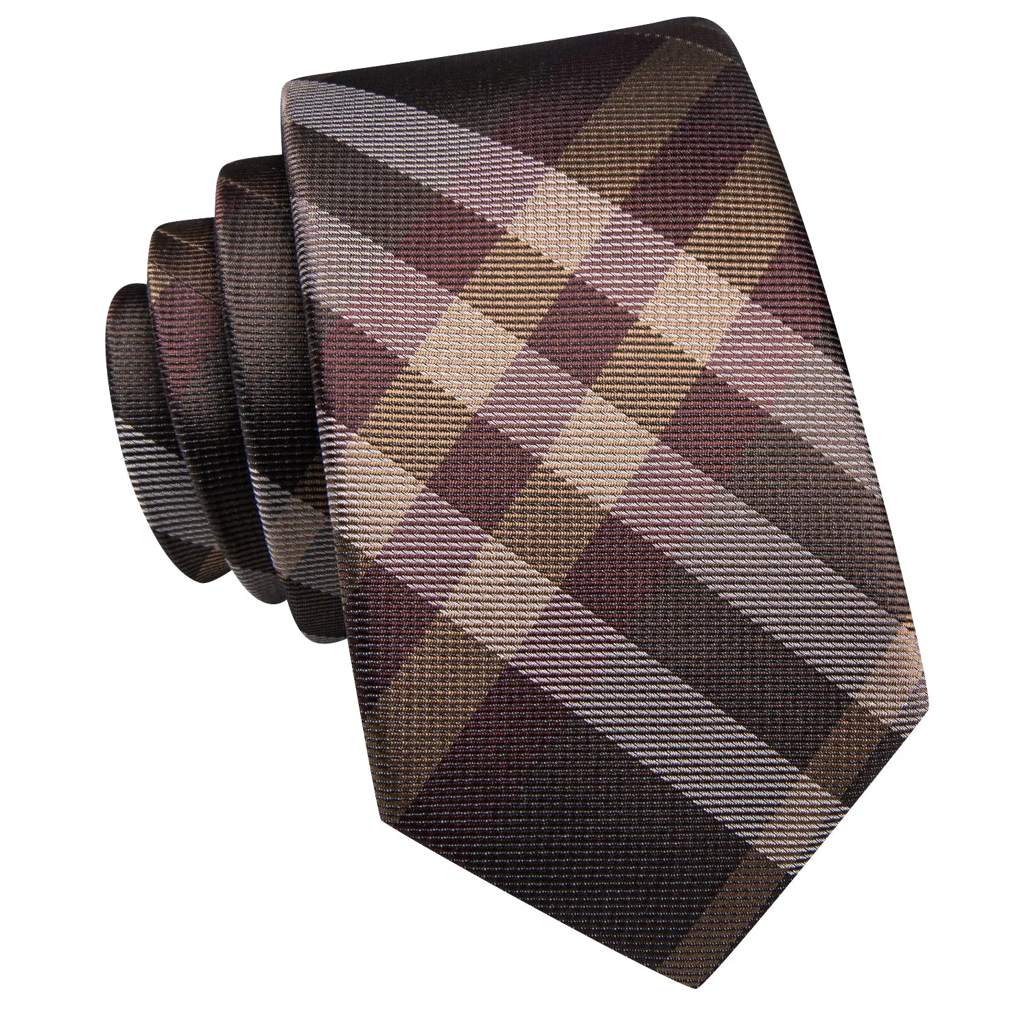 Hi-Tie Brown Beige Boys Necktie Plaid Children's Tie Pocket Square