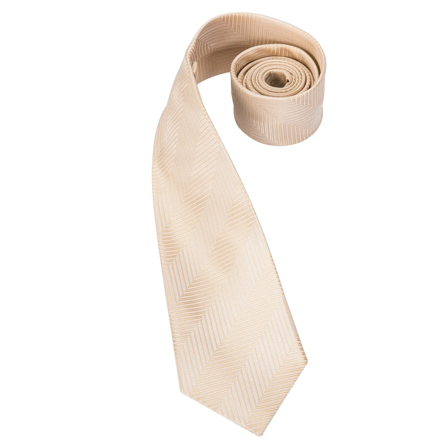 Hi-Tie Champagne Necktie Beige Striped Tie Pocket Square Cufflinks Set