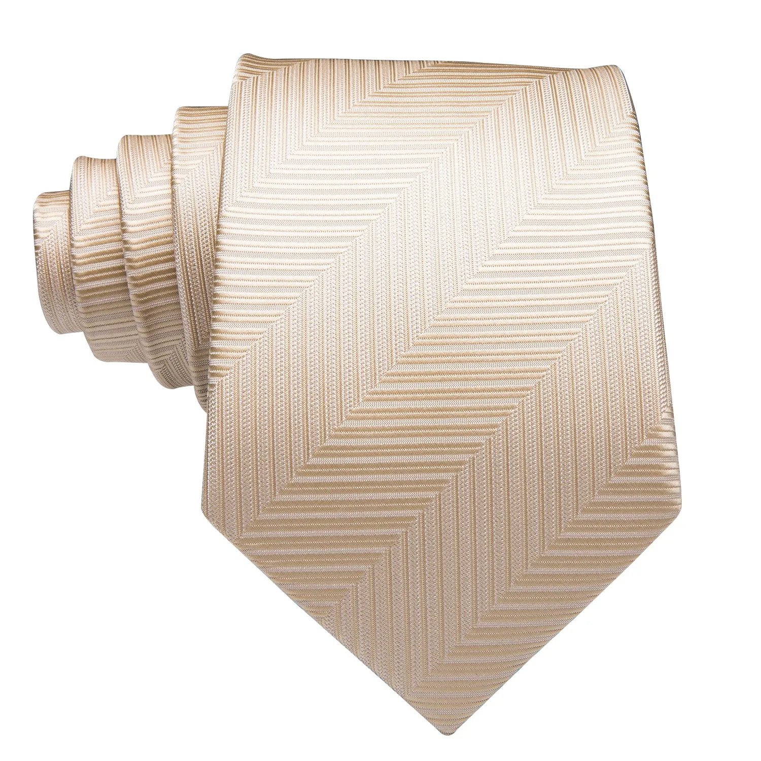 Hi-Tie Champagne Necktie Beige Striped Tie Pocket Square Cufflinks Set