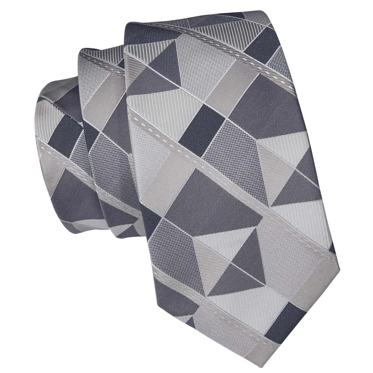 Hi-Tie Men's Grey Beige Novelty Plaid Tie Pocket Square Cufflinks Set