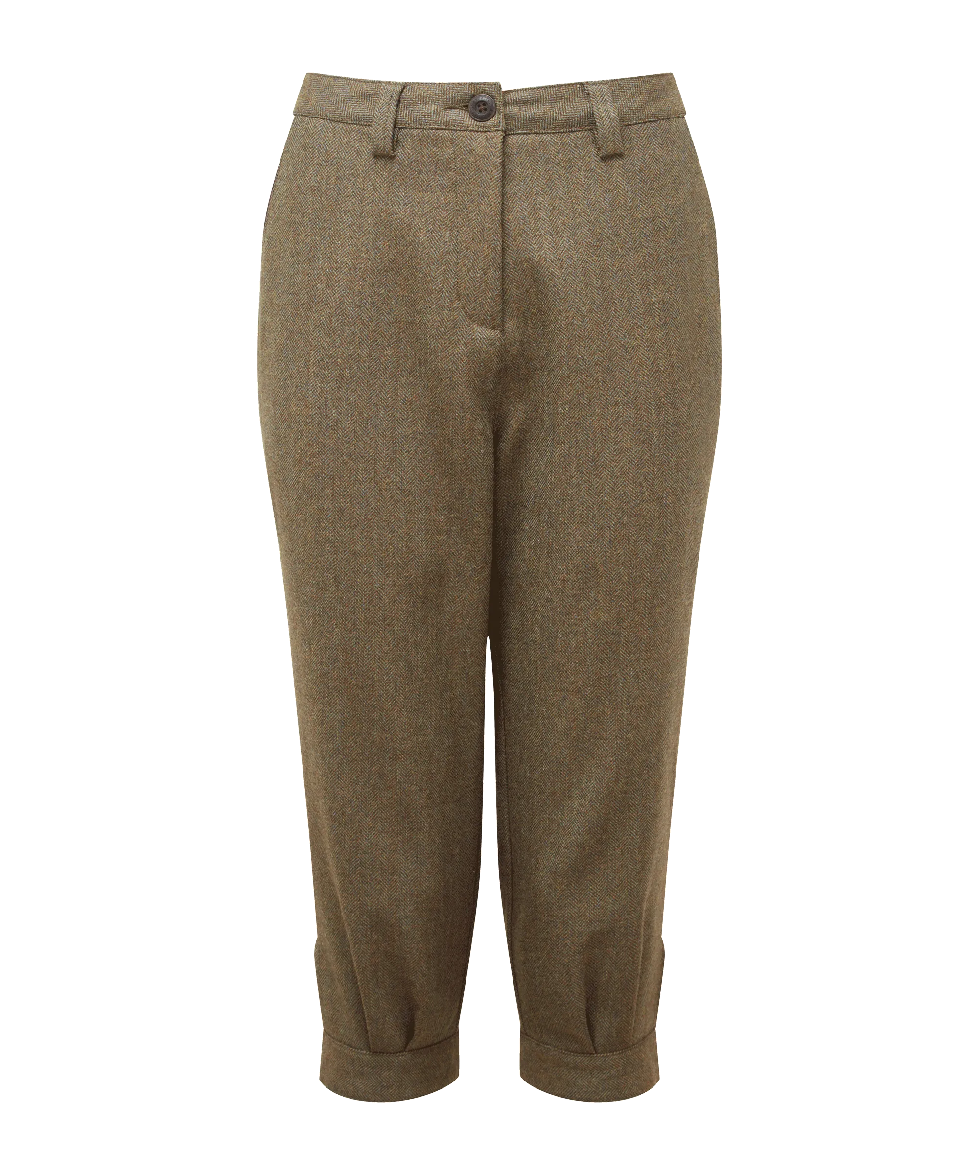 High Waisted Tweed Breeks - Loden Green Herringbone Tweed