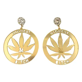 Highest Bitch Marijuana earrings - 420 Earring - Stoner accessories - Weed fashion jewelry