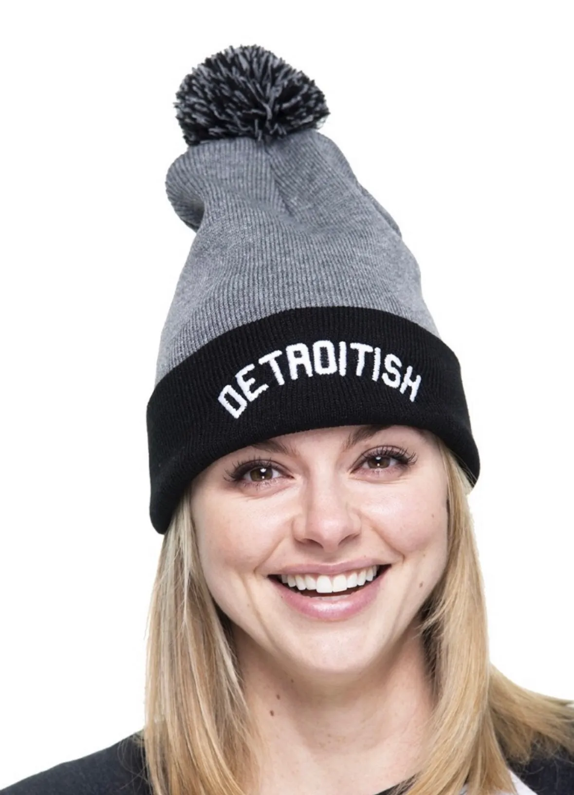 Ink Detroit Detroitish Pom Beanie - Grey & Black