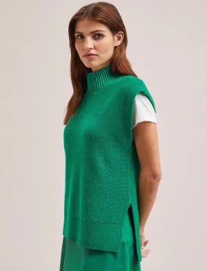 Janice Cotton Blend Funnel Neck Sleeveless Jumper - Emerald Green