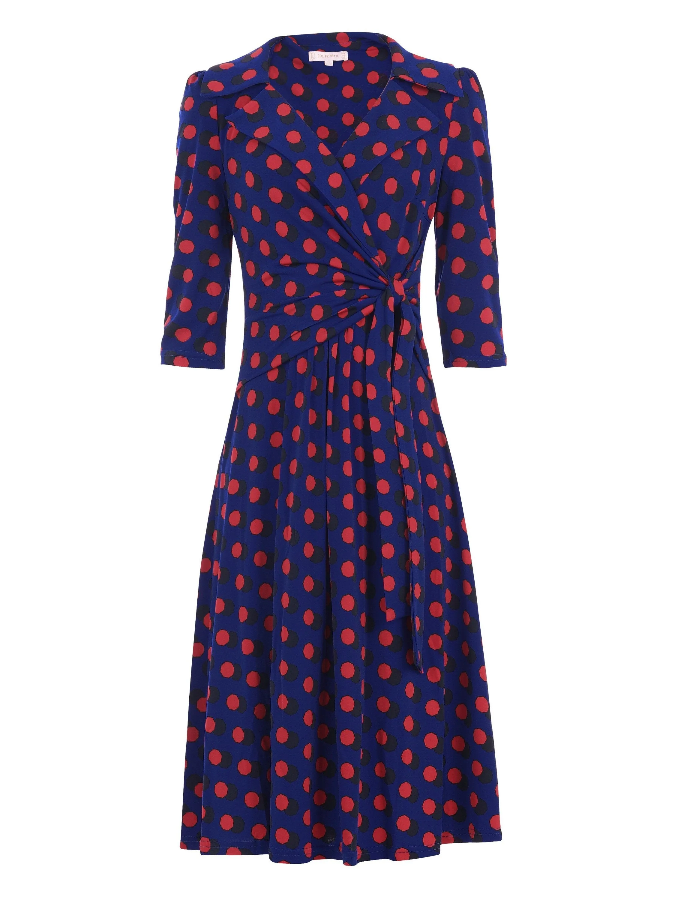 Jolie Moi Vintage Cross Front Jersey Tea Dress, Royal Polka