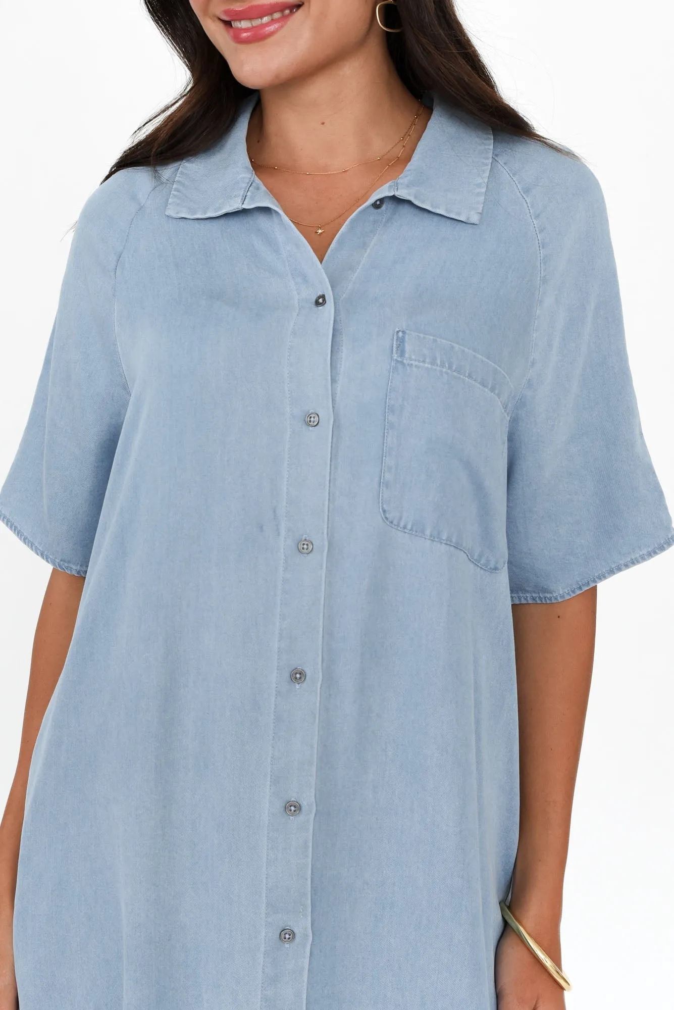 Josy Blue Chambray Shirt Dress