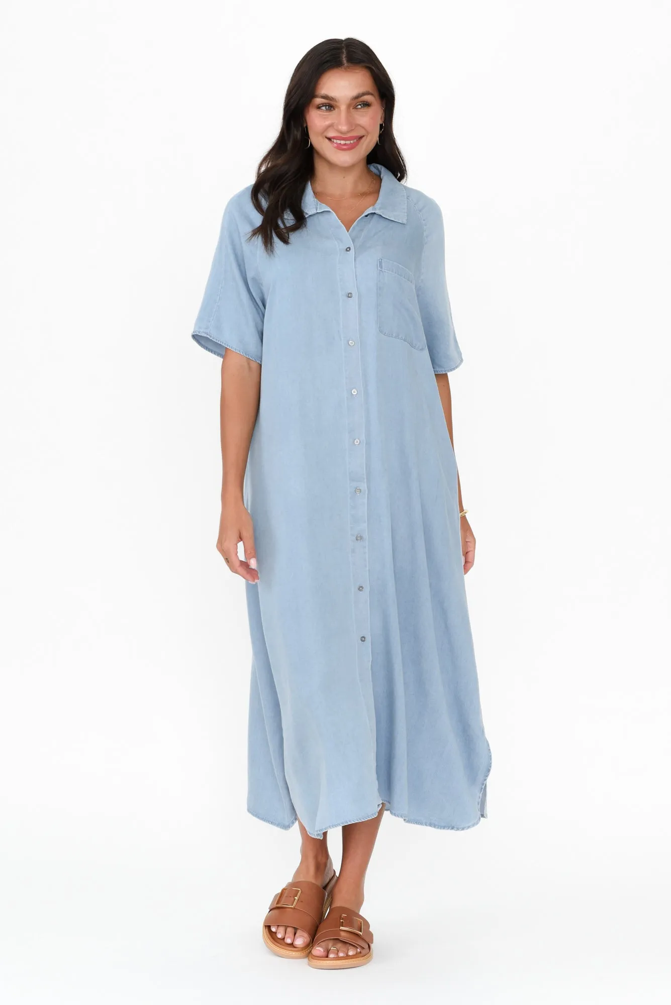 Josy Blue Chambray Shirt Dress