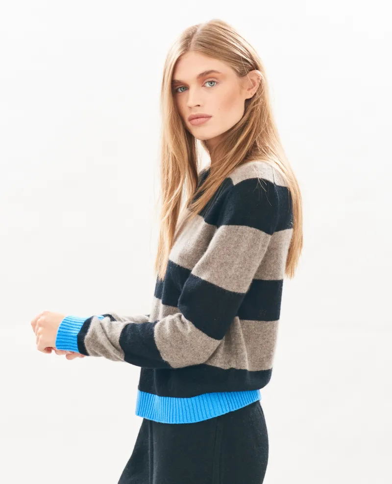 Jumper1234 Contrast Stripe Black Grey Knit