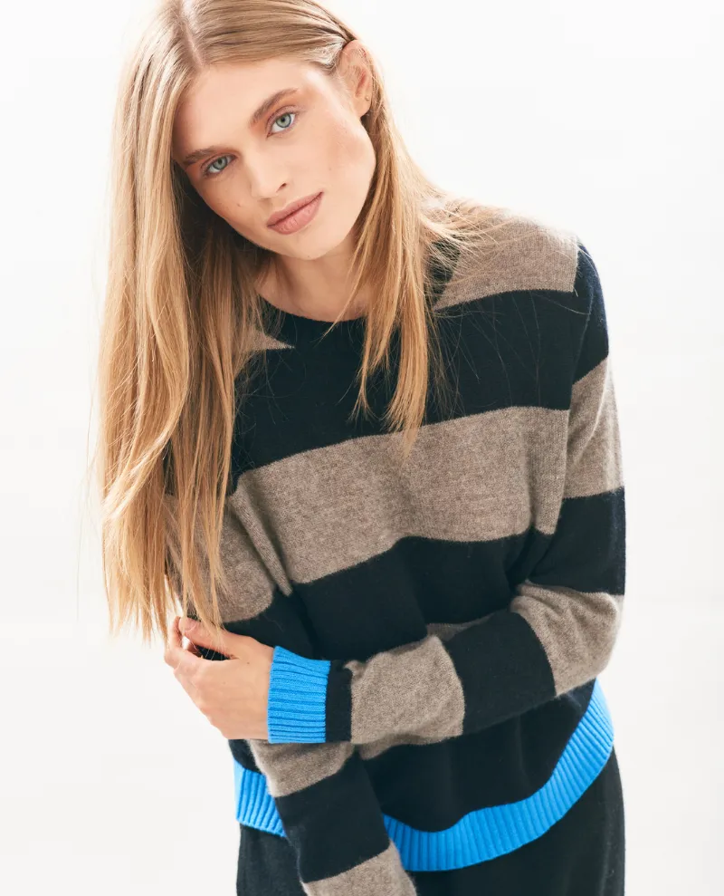 Jumper1234 Contrast Stripe Black Grey Knit