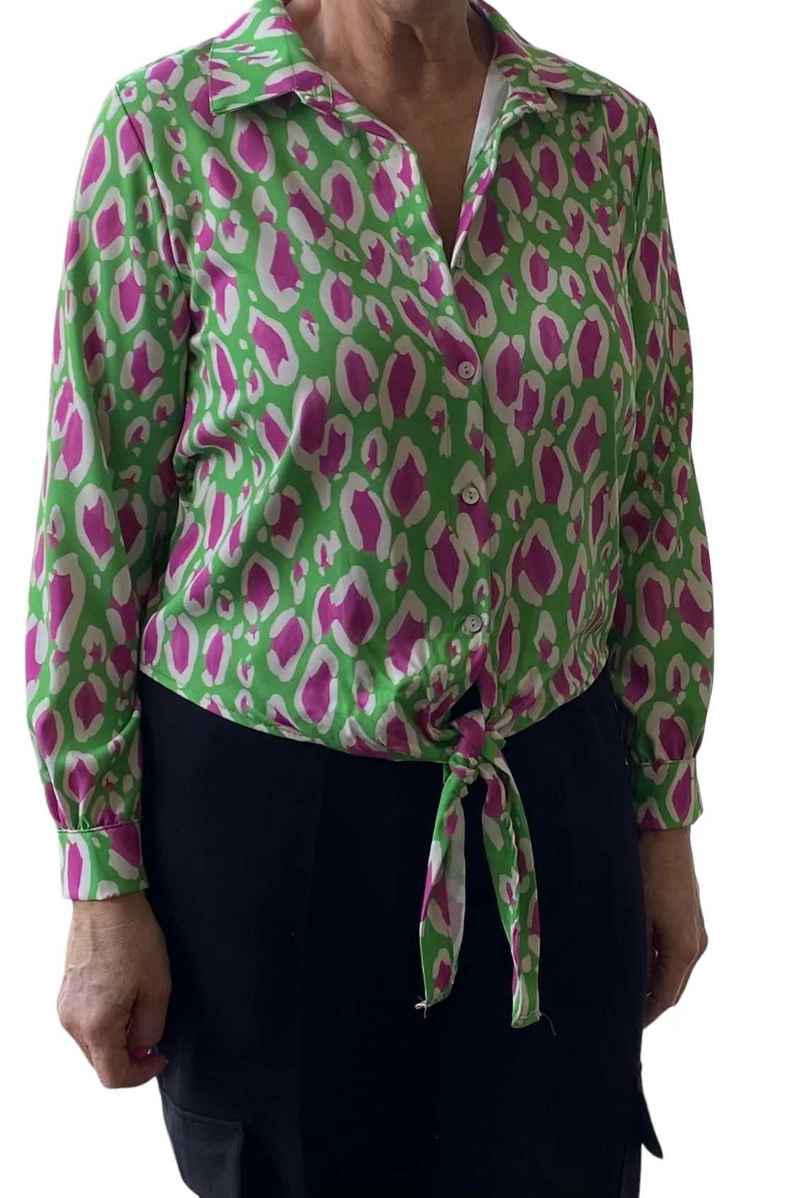 Kathy Abstract Print Tye Front Long Sleeve Blouse (3 Colours)