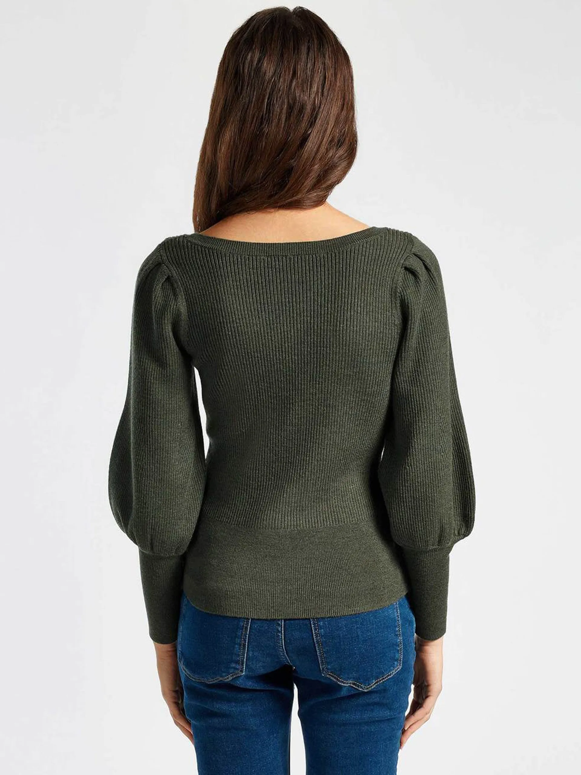 Khaki Eva wool boat neck jumper