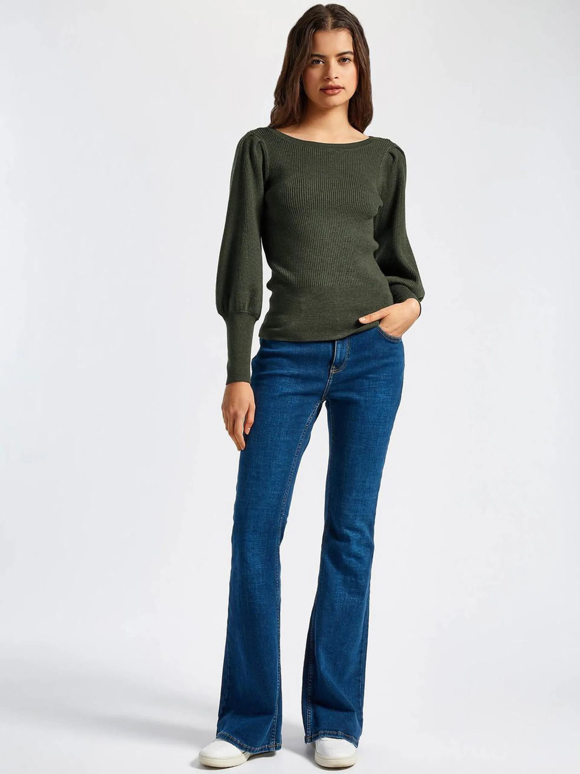 Khaki Eva wool boat neck jumper