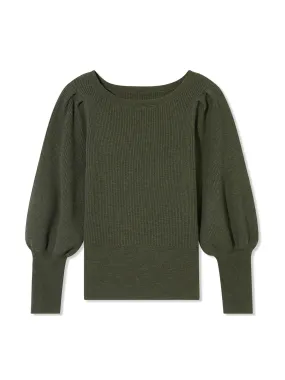 Khaki Eva wool boat neck jumper