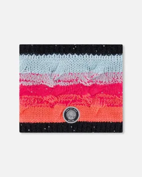 Knit Neckwarmer Gradient Blue, Coral And Fuschia