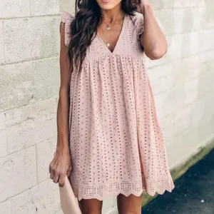 Lace cutout dress with pockets