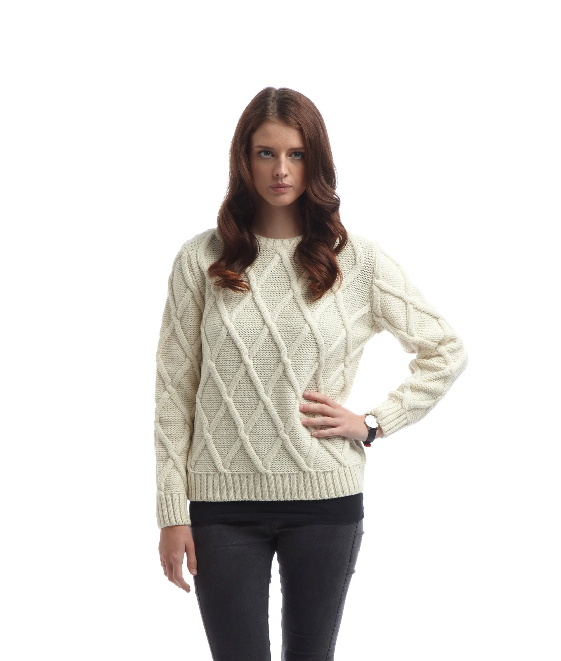 Ladies Cross Hatch Jumper - Cream