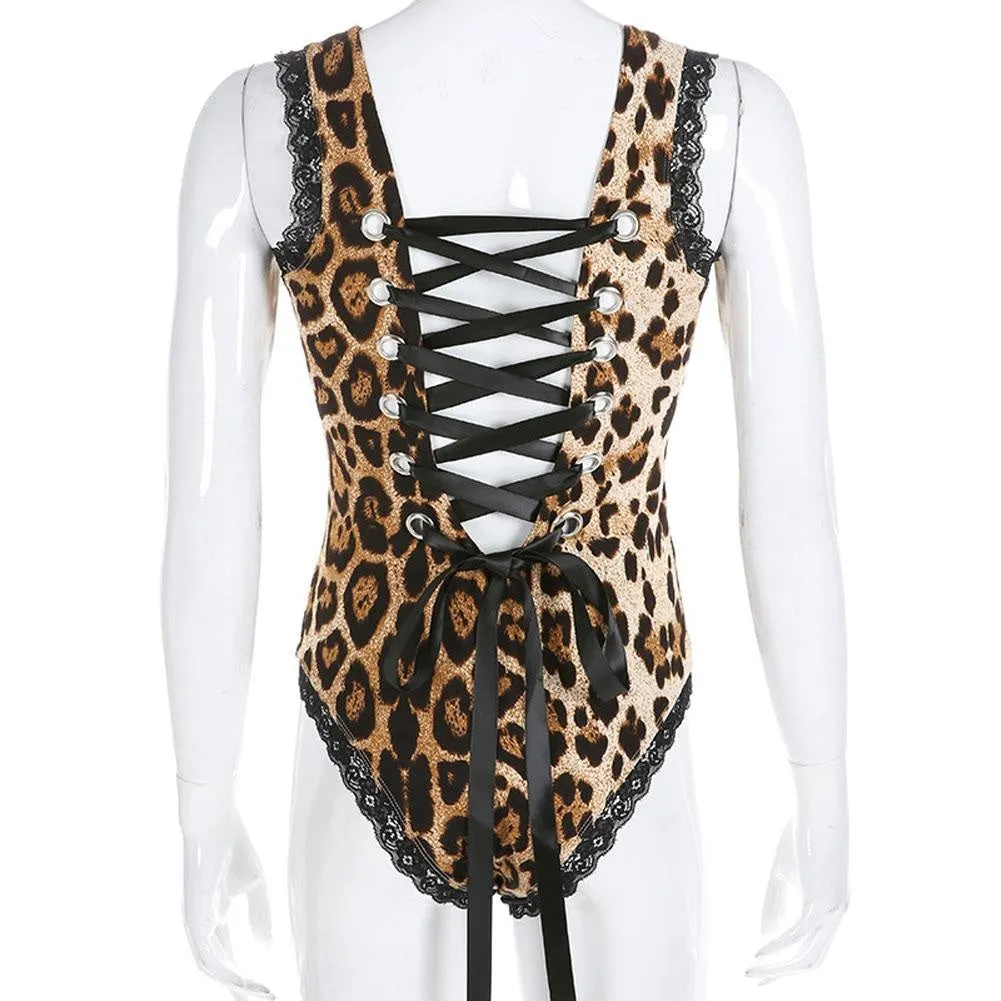 Leopard Lace Back Bodysuit