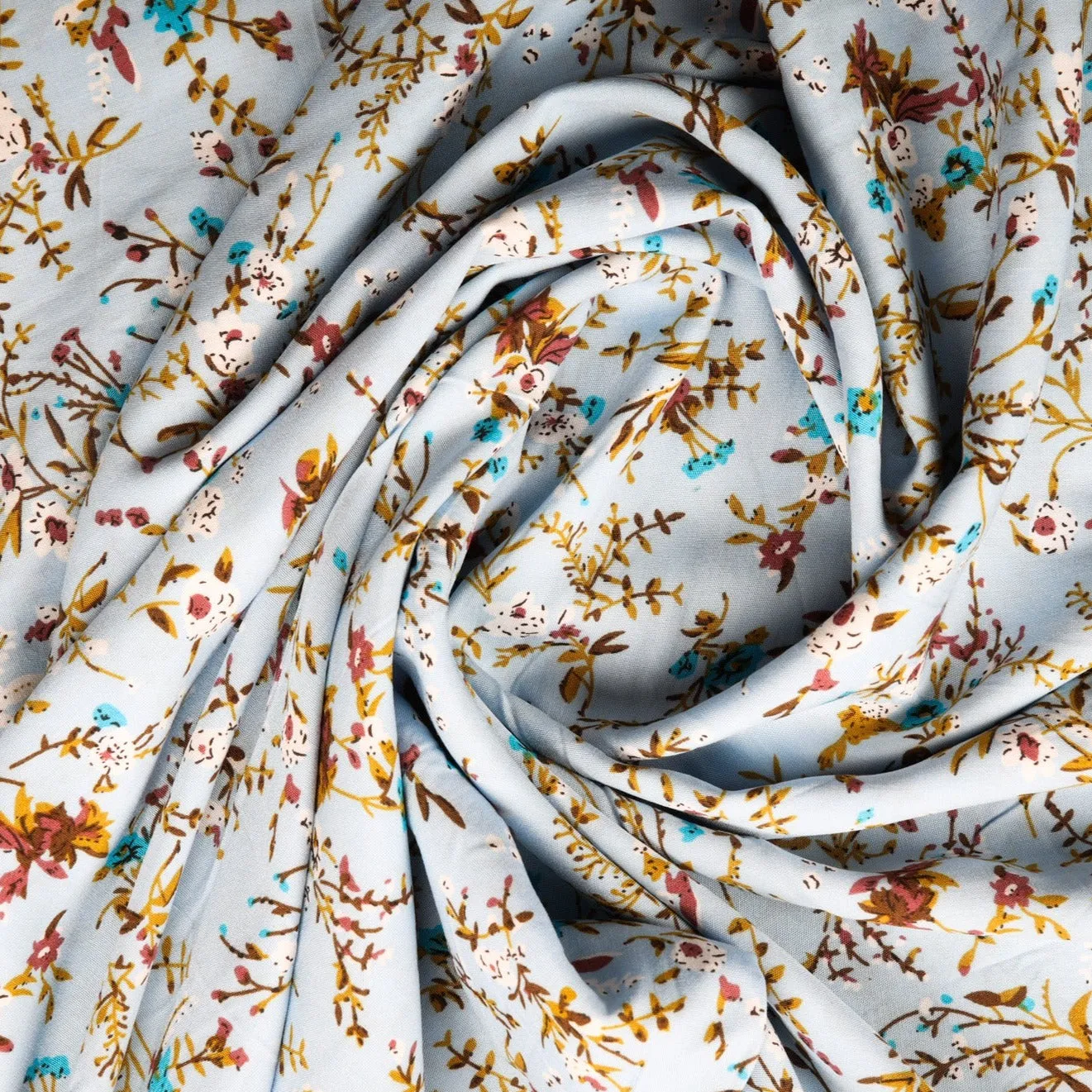 Light Grey Floral Print Rayon Fabric