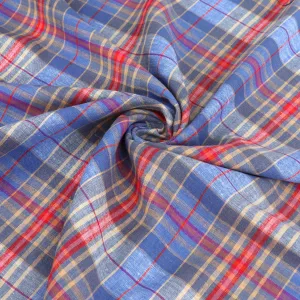 Linen Viscose - Yarn Dyed Check - Blue   Red - SALE