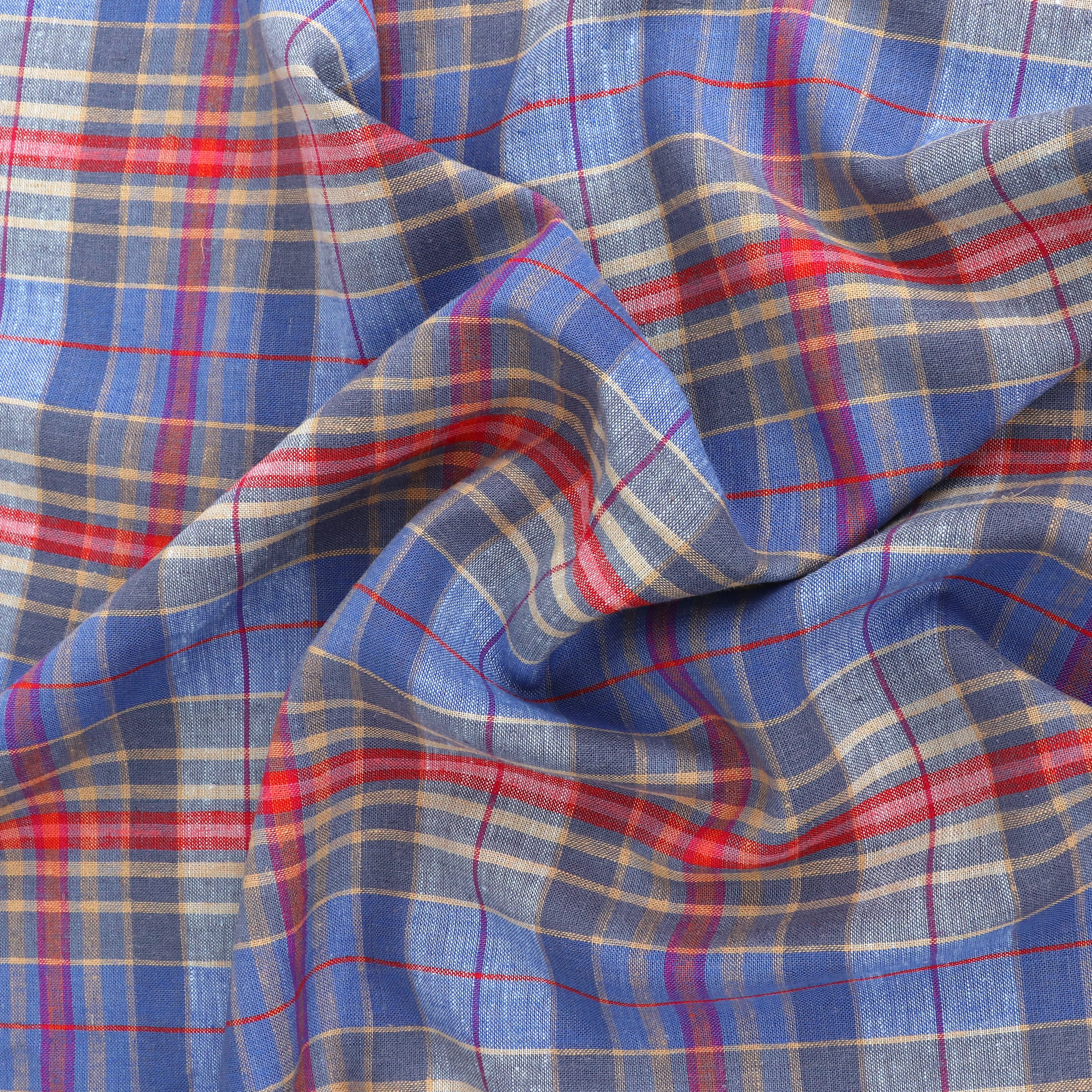 Linen Viscose - Yarn Dyed Check - Blue   Red - SALE