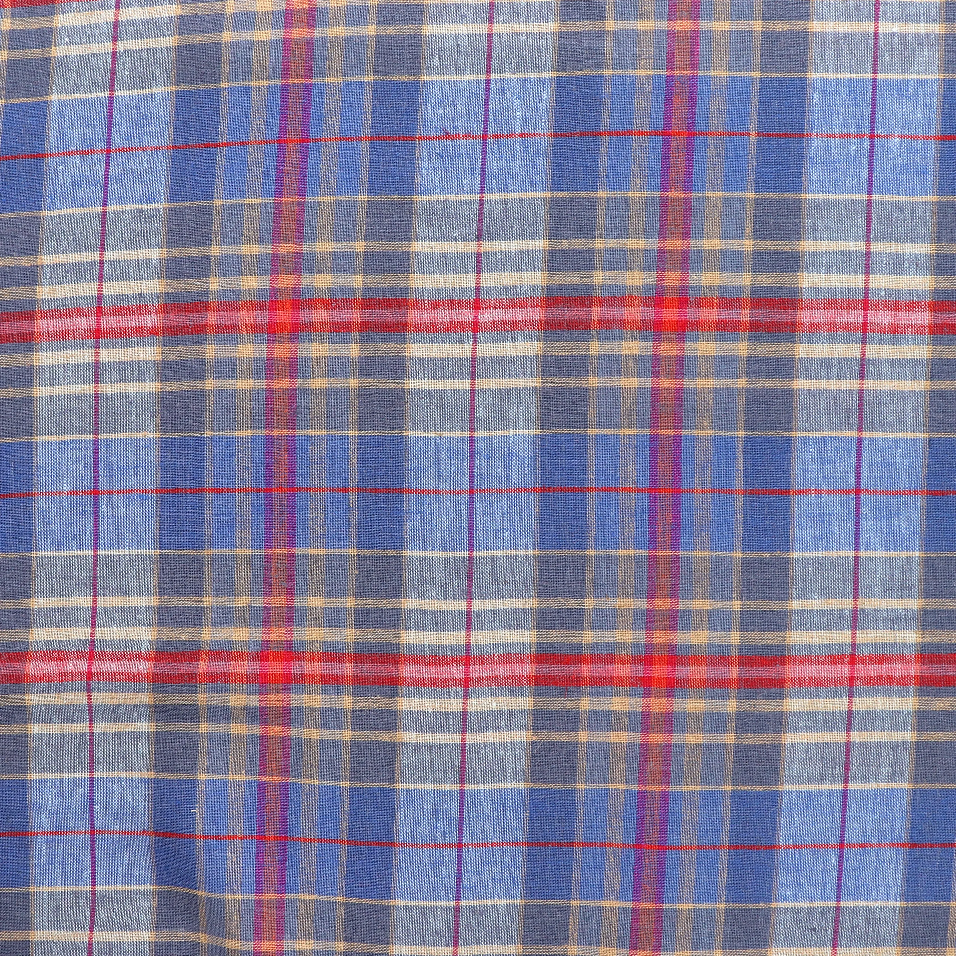 Linen Viscose - Yarn Dyed Check - Blue   Red - SALE