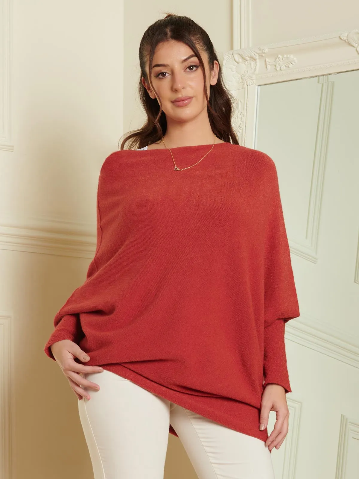 Made in Italy Asymmetric Draped Knit Jumper, Brick Red