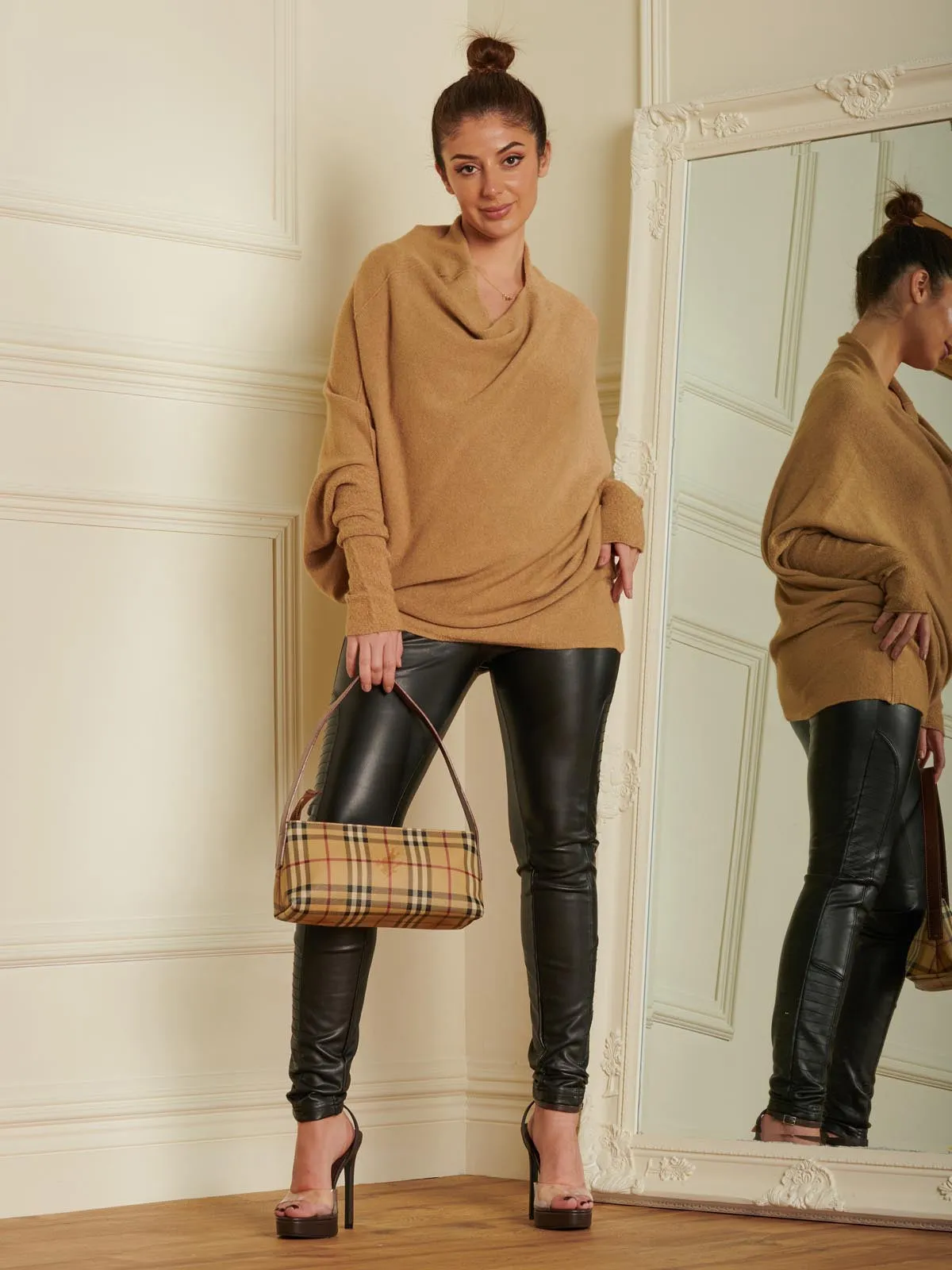 Made in Italy Asymmetric Draped Knit Jumper, Camel